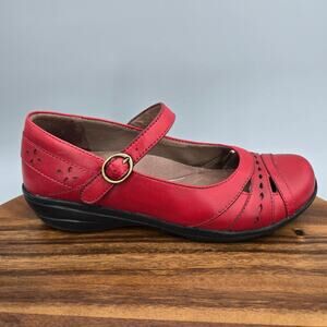 Dansko Shoes Women's 7.5 38 Red Leather Mary Jane Strap Walking Comfort Clogs